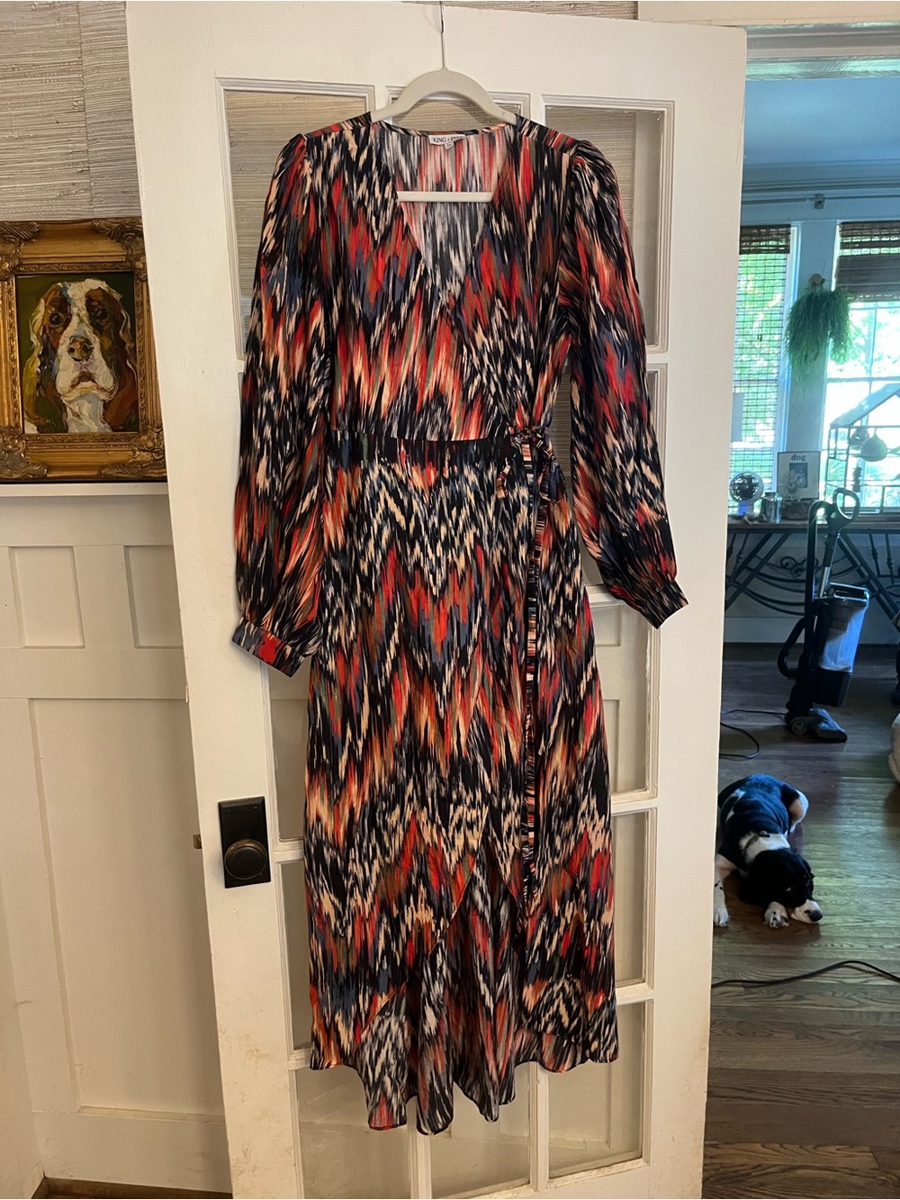 High-Low Ikat Wrap Dress in Red & Black